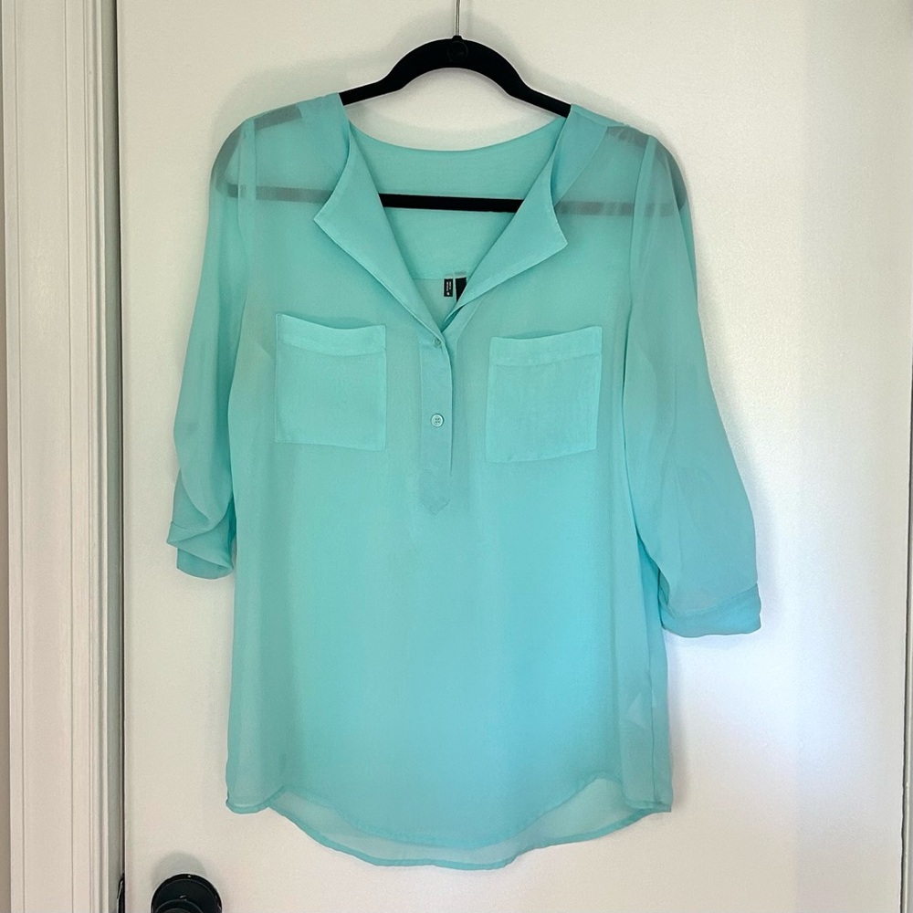 Maurices Light Blue Sheer Blouse